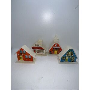 4 Vintage Christmas Village Ornaments Church and Village House Made In Hong Kong